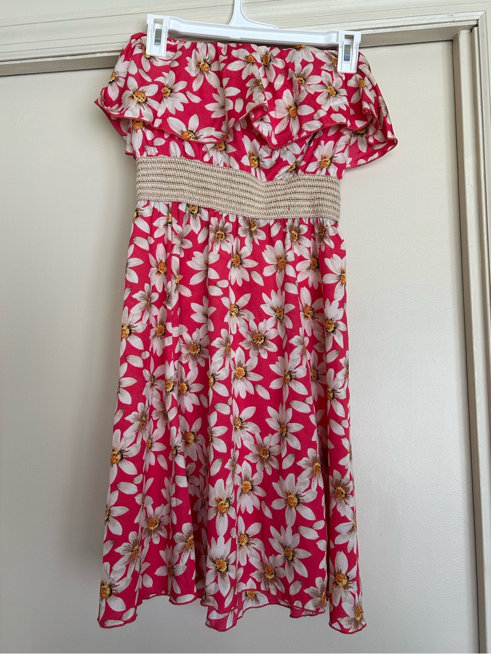 Misi Pink Floral Strapless Daisy Sundress with Smocked Waist